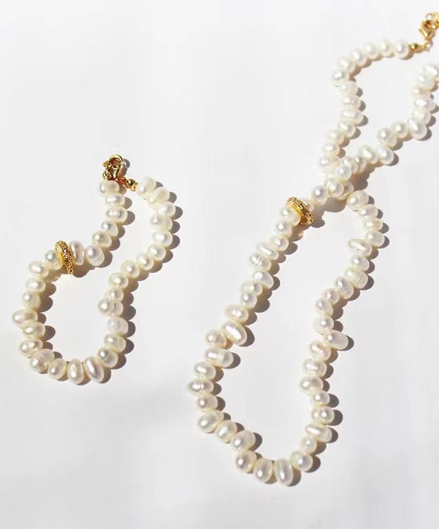 Ensemble de perles d'eau douce authentiques de l'Himalaya