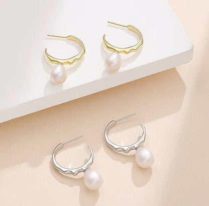 Genuine Baroque Pearl S925 Silver Bird Bone Earrings