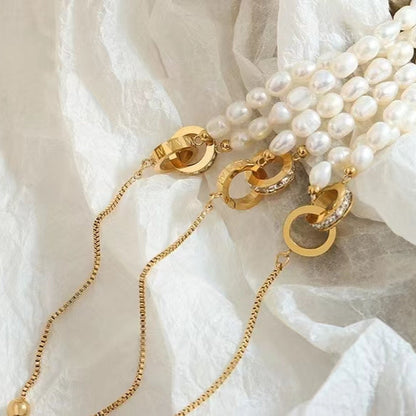 Collier Cercle d'espoir en acier titane et perles d'eau douce véritables