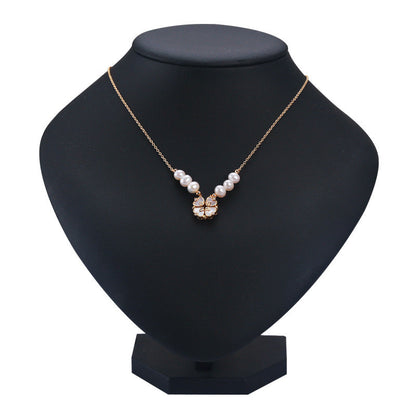 Brass Plated with 18K Gold Genuine Freshwater Pearl Lucky Heart Necklace