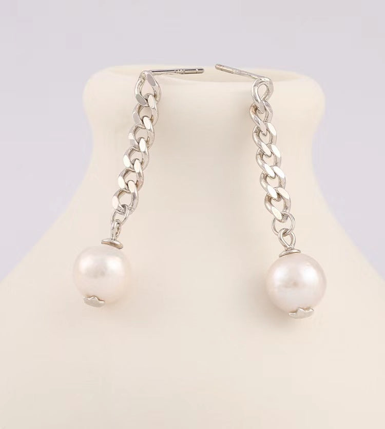 Boucles d'oreilles en argent massif S925 avec véritable perle baroque