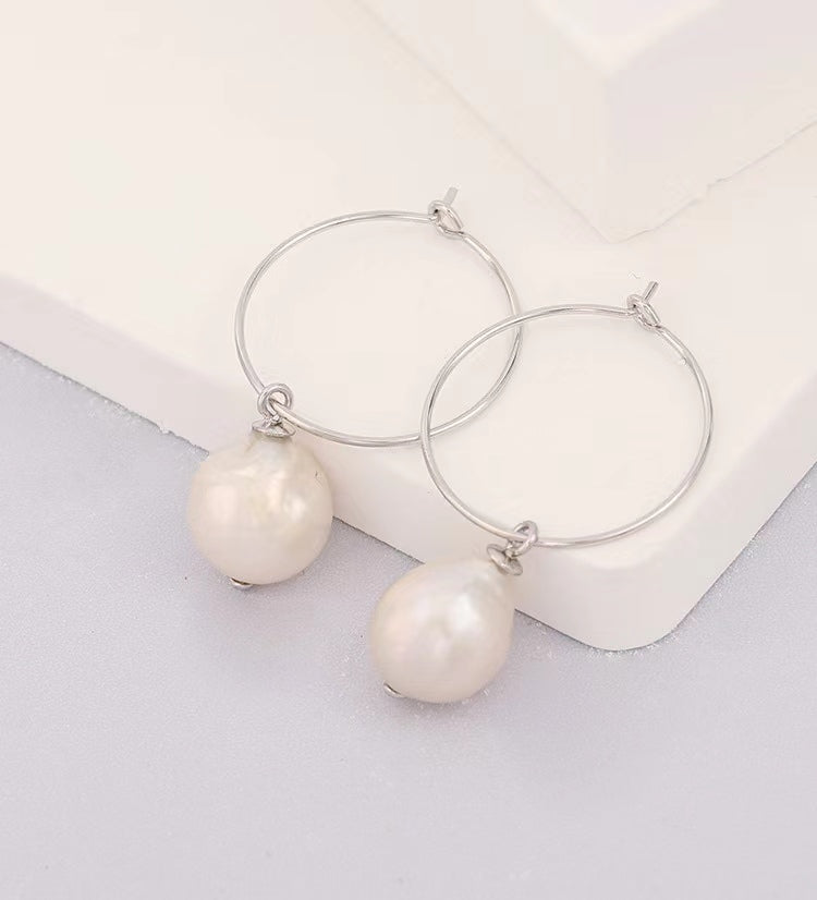 Boucles d'oreilles halo soleil en argent massif S925 avec perles baroques authentiques