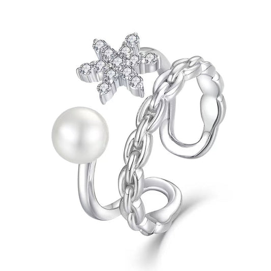 Bague étoile en perles d'eau douce véritables