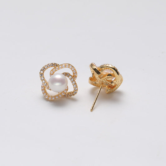 Boucles d'oreilles Greta en argent massif S925 et véritables perles d'eau douce