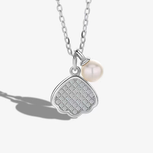 Collier en argent massif S925 avec perles baroques authentiques et coquillages Love
