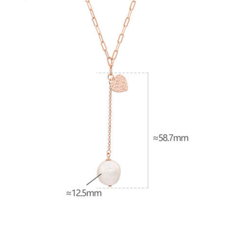 Collar de corazón de la suerte de plata maciza S925 con perla barroca auténtica