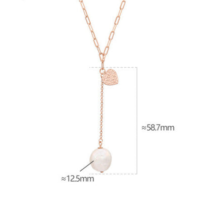 Collar de corazón de la suerte de plata maciza S925 con perla barroca auténtica
