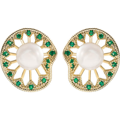 Boucles d'oreilles en perles d'eau douce véritables et feuilles de lotus