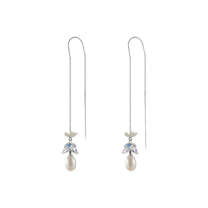 Genuine Freshwater Pearl Blue Flower Earrings