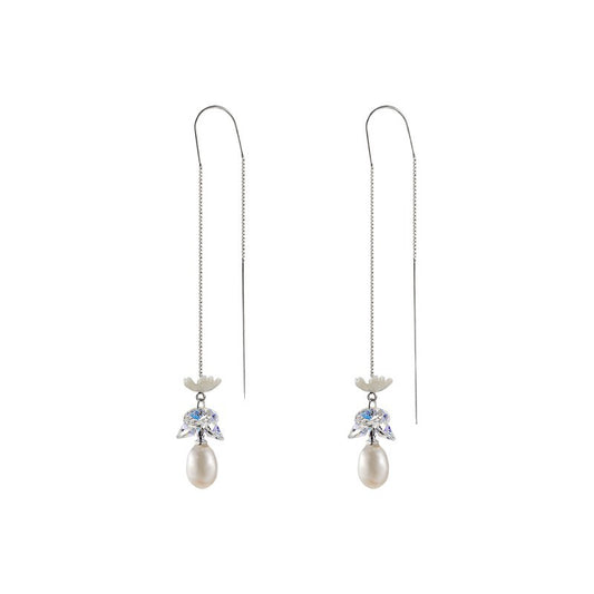 Genuine Freshwater Pearl Blue Flower Earrings