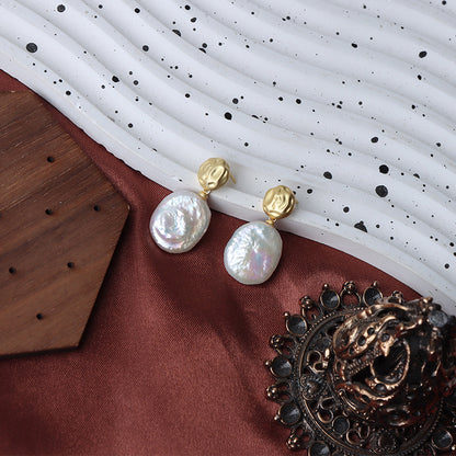 Pendientes de malvavisco con auténtica perla barroca de agua dulce S925