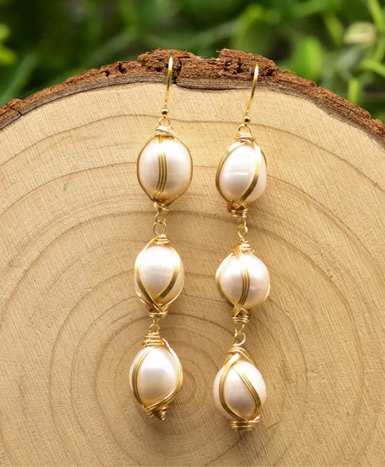 Boucles d'oreilles en perles baroques d'eau douce véritables du marché nocturne (édition limitée)