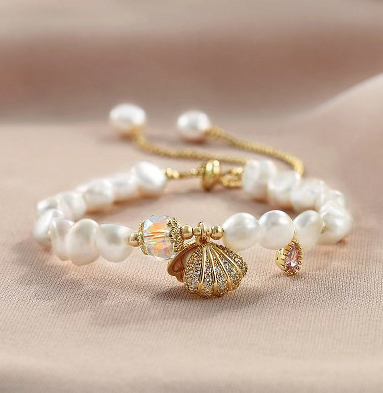 Pulsera Gracia de concha de perla de agua dulce genuina