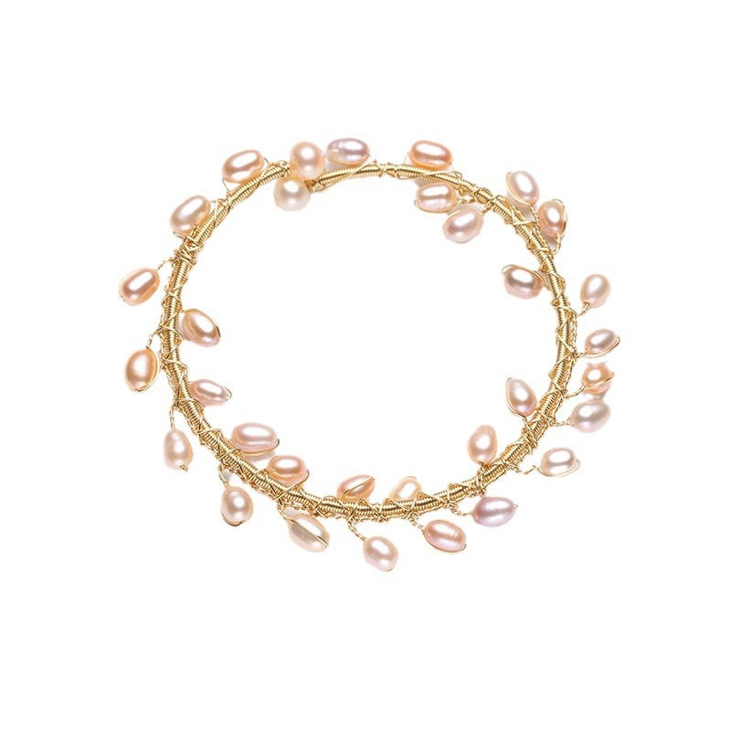 Pulsera de rama de olivo de plata maciza S925 con perlas de agua dulce genuinas