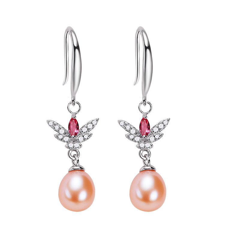 Boucles d'oreilles mignonnes en argent massif S925 avec véritables perles d'eau douce