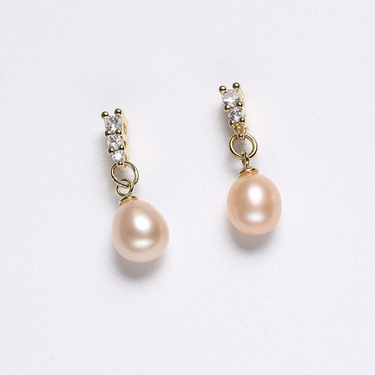 Boucles d'oreilles délicates en argent massif S925 avec véritable perle d'eau douce