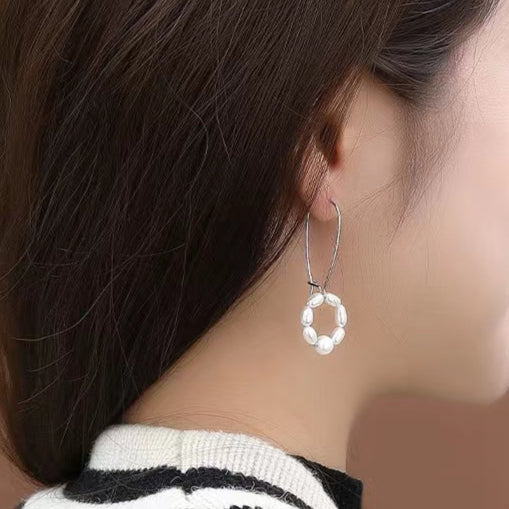 Boucles d'oreilles en argent massif S925 avec perles d'eau douce véritables et lys oscillants