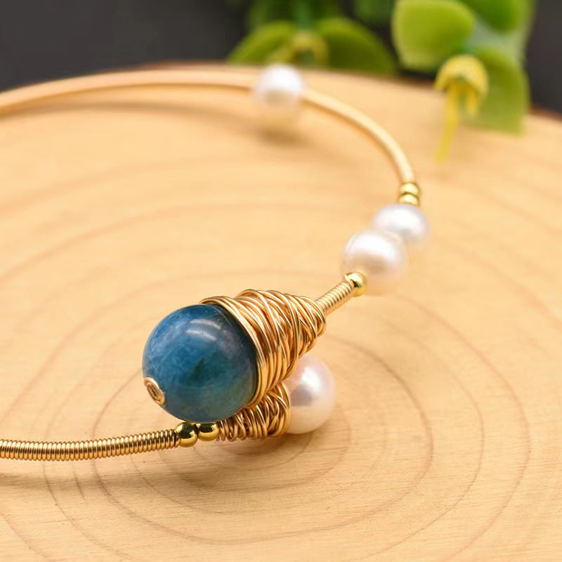 Bracelet en perles d'eau douce véritables et aigue-marines (édition limitée)