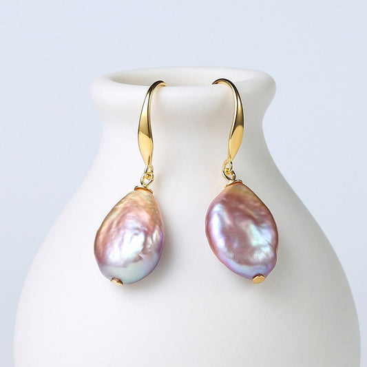 Boucles d'oreilles en véritables perles baroques violettes d'eau douce