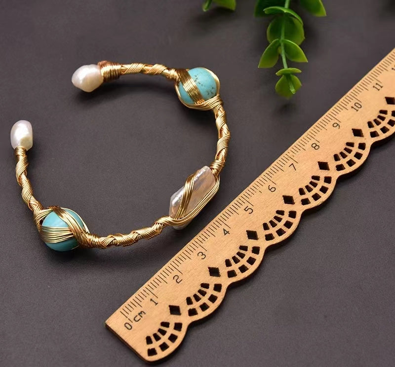 Bracelet en véritable perle d'eau douce baroque turquoise (édition limitée)