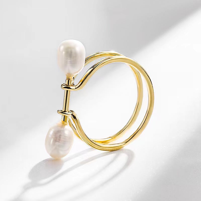 Bague nœud en véritable perle d'eau douce