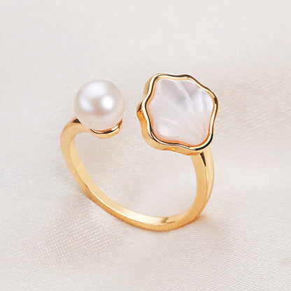Brass Plated with 18K Gold Genuine Freshwater Pearl Lucky Shell Set