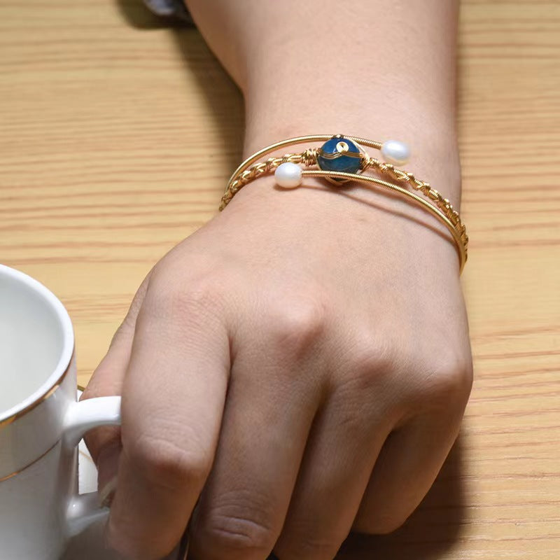 Bracelet en perles d'eau douce véritables et aigue-marines (édition limitée)