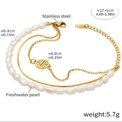 Pulsera Lucky Dew de acero y titanio con perla de agua dulce genuina