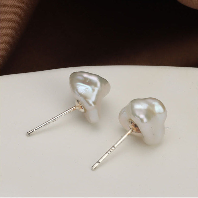 Pendientes de seta con perla barroca de agua dulce auténtica