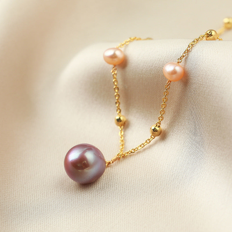 Collar de perlas de agua dulce genuinas de color caramelo