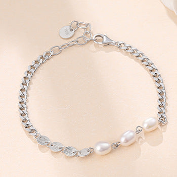 Genuine Freshwater Pearl S925 Silver Three Wishes Bracelet
