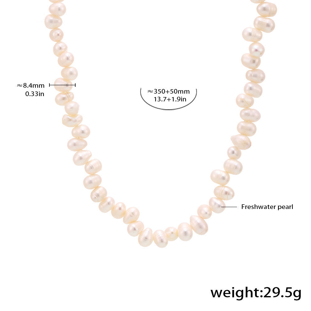 Genuine Freshwater Pearl Titanium Steel Rice Necklace