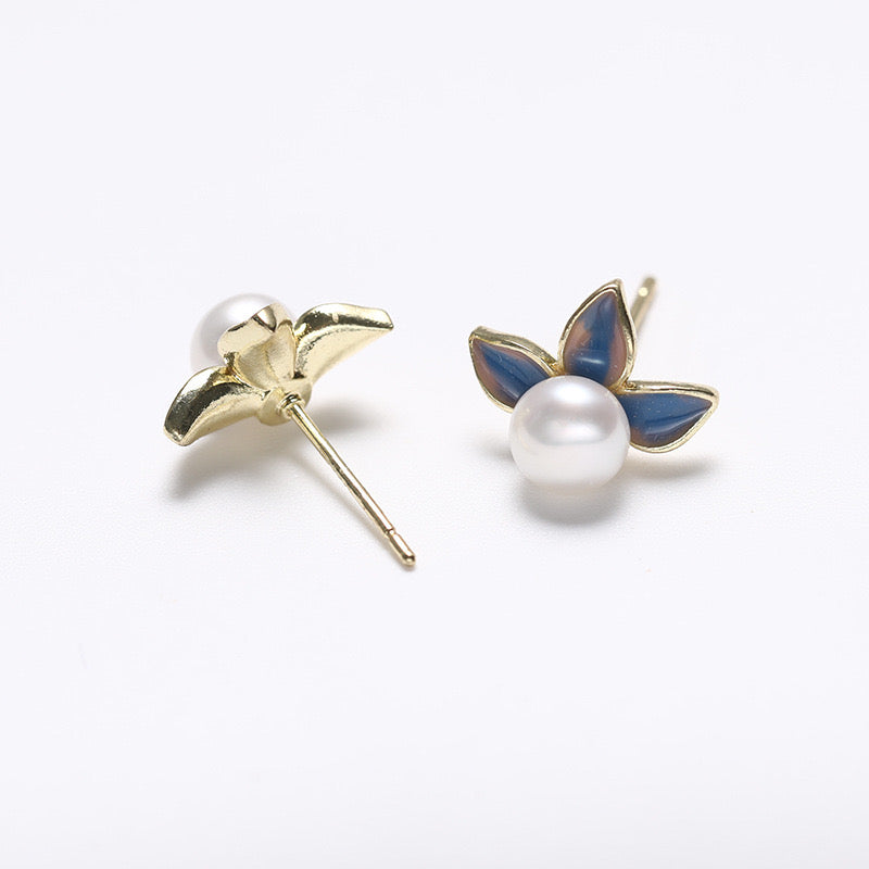 Boucles d'oreilles Fairy Flora en argent massif S925 avec perles d'eau douce véritables
