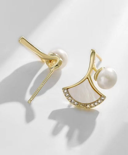 Boucles d'oreilles en perles d'eau douce véritables et feuilles de ginkgo