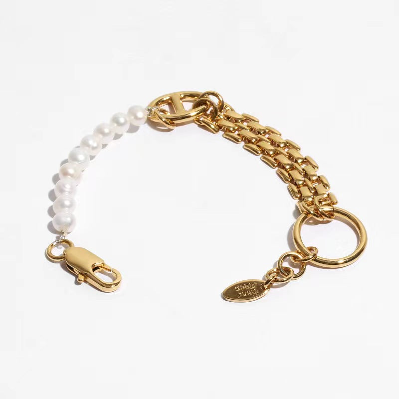 Pulsera de combinación moderna retro con perlas de agua dulce naturales genuinas