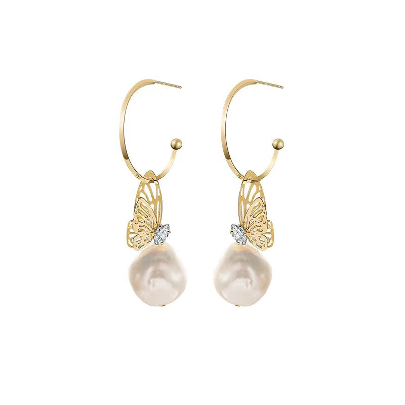 Boucles d'oreilles papillon en perles baroques véritables