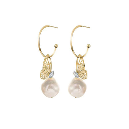 Genuine Baroque Pearl Butterfly Earrings