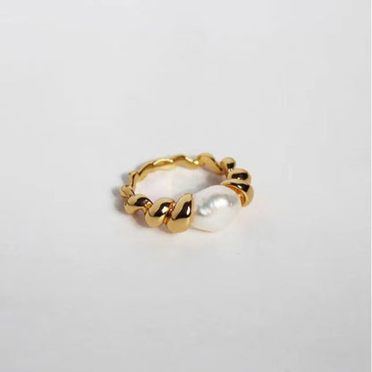 Genuine Freshwater Pearl Gold Bean Ring