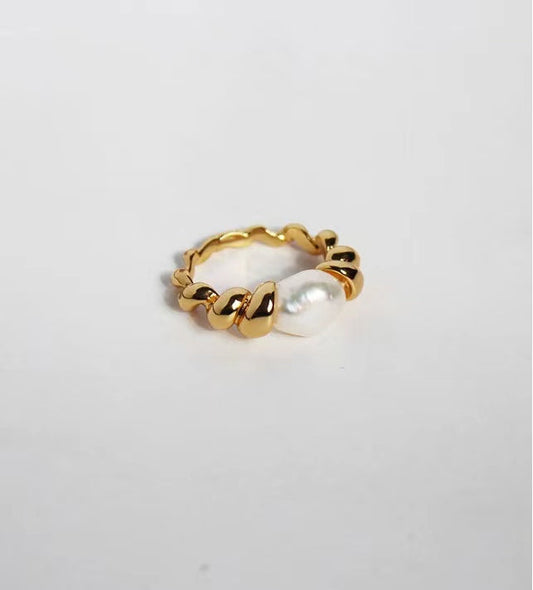 Genuine Freshwater Pearl Gold Bean Ring