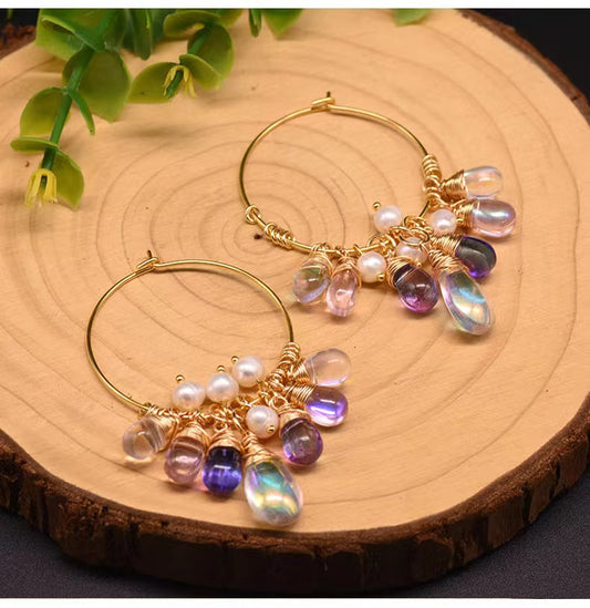 Genuine Freshwater Baroque Pearl Rainbow Tear Earrings