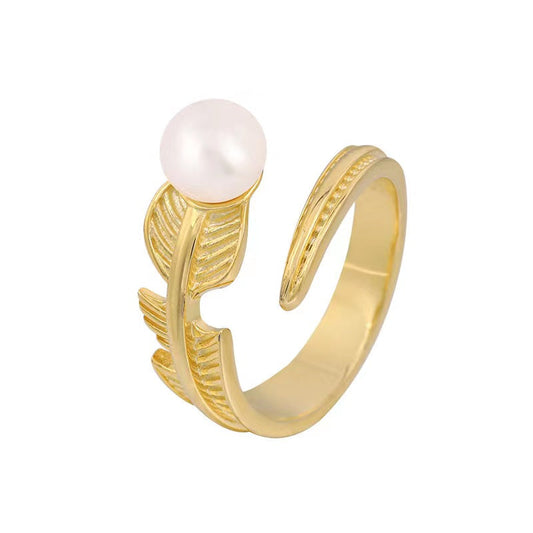 Anillo de alas de plata maciza S925 con perla de agua dulce genuina