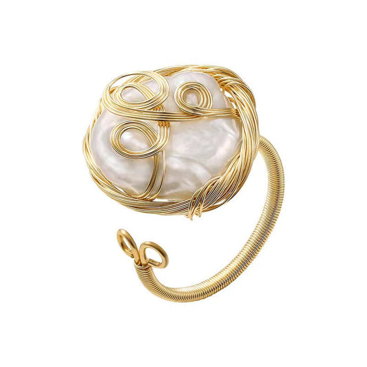Genuine Freshwater Baroque Pearl Water Wave Ring