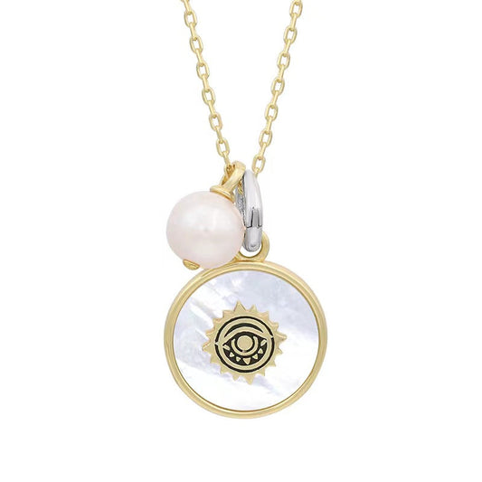 Collier en argent massif S925 avec véritable perle d'eau douce et œil de chance