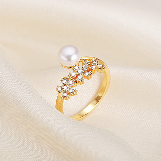 Bague Tammy en laiton plaqué or 18 carats avec véritable perle d'eau douce