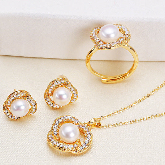 Ensemble d'angles en perles d'eau douce véritables plaquées or 18 carats
