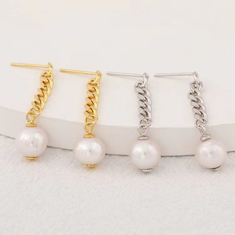 Boucles d'oreilles en argent massif S925 avec véritable perle baroque