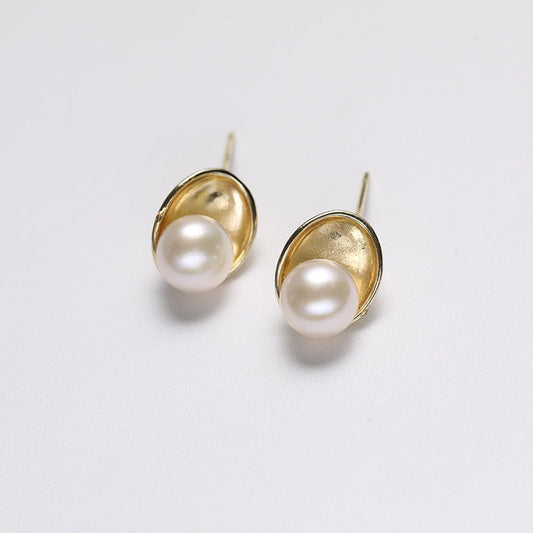 Boucles d'oreilles berceuses en argent massif S925 avec véritable perle d'eau douce