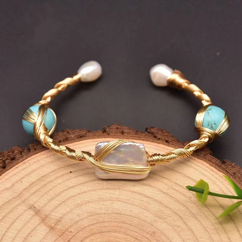 Bracelet en véritable perle d'eau douce baroque turquoise (édition limitée)
