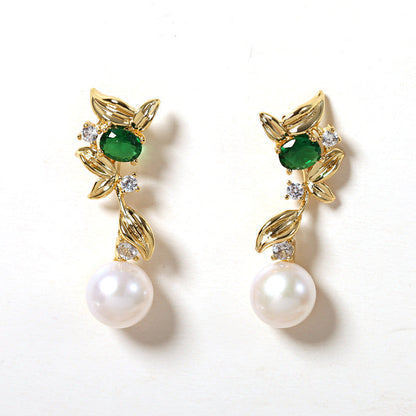 Boucles d'oreilles porte-bonheur en perles d'eau douce véritables vertes