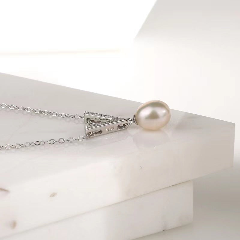 Conjunto de plata maciza S925 con auténtica perla de agua dulce